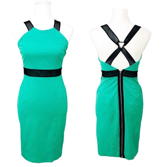 Milly Dresses & Skirts - Milly Green Sheath Dress with Black Mesh Straps